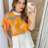 Cropped Feminino sem Bojo Luisa Estampado Laranja - Fernanda Ramos Store