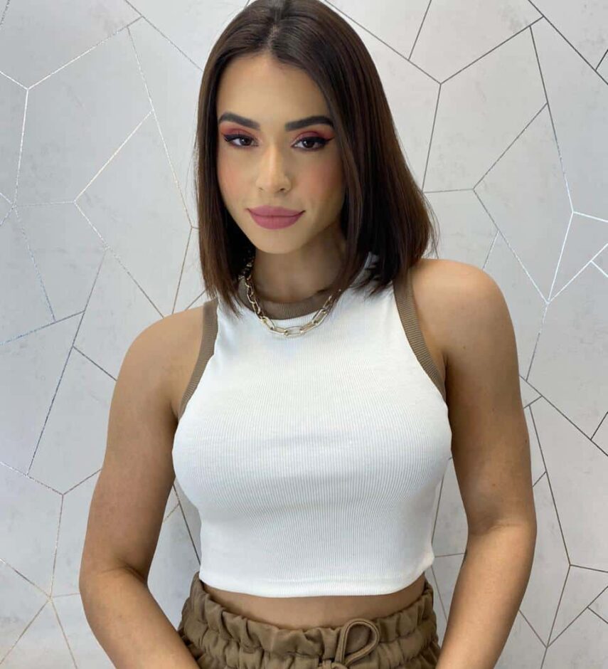 Cropped Feminino sem Bojo Maya Detalhes Terra Off White - Fernanda Ramos Store