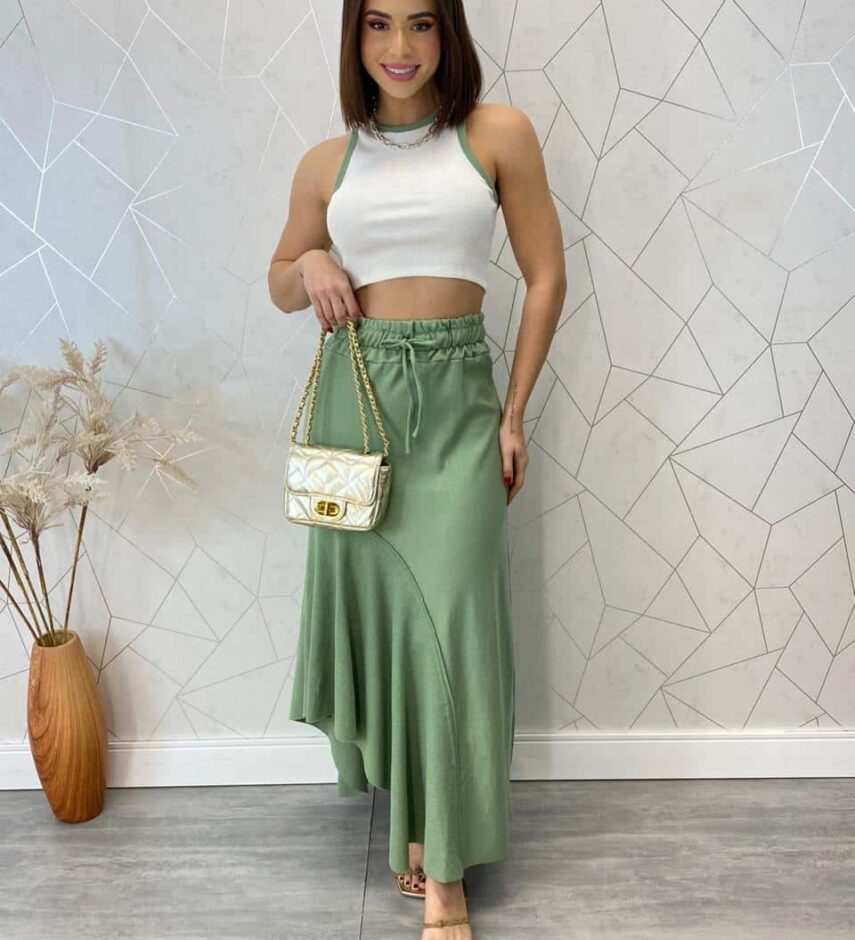 Cropped Feminino sem Bojo Maya Detalhes Verde Off White - Fernanda Ramos Store