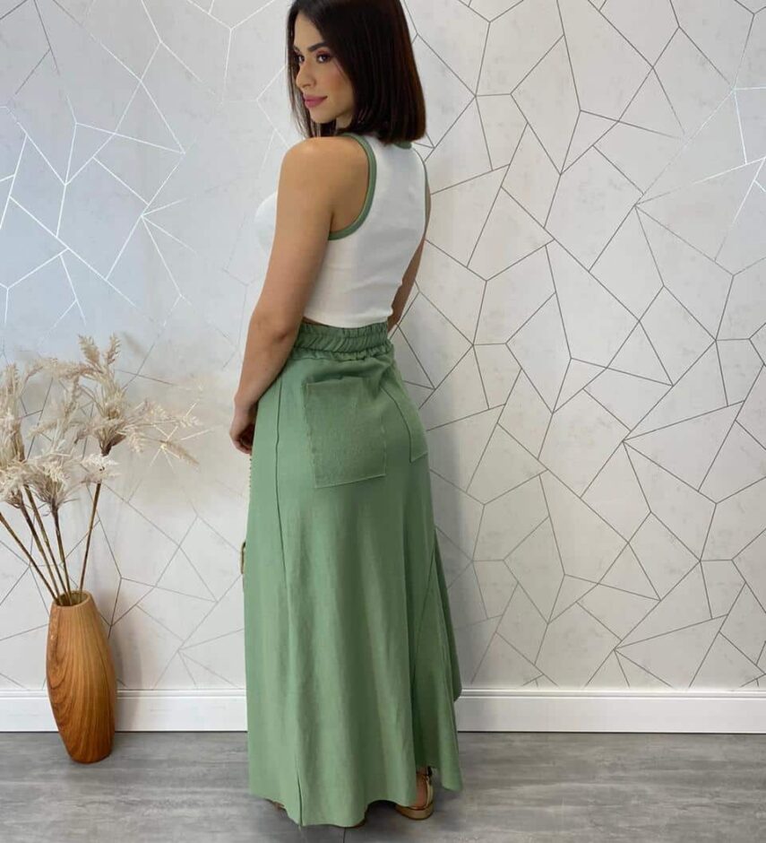 Cropped Feminino sem Bojo Maya Detalhes Verde Off White - Fernanda Ramos Store