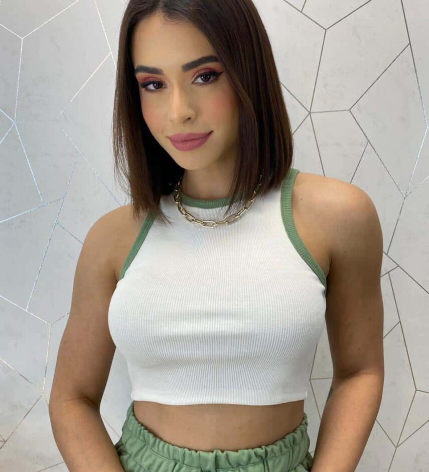 Cropped Feminino sem Bojo Maya Detalhes Verde Off White - Fernanda Ramos Store