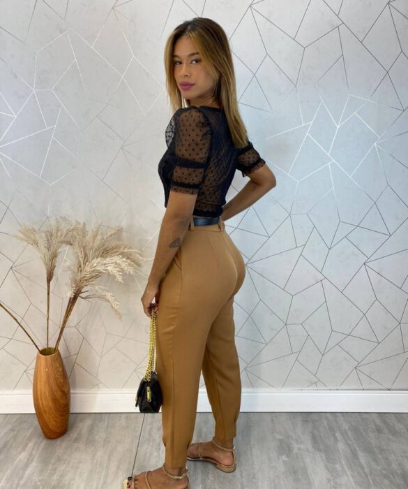 Cropped Feminino sem Bojo Tule com Guipir Preto - Fernanda Ramos Store