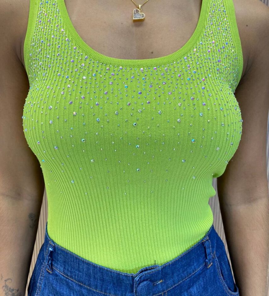 Regata Feminina Modal Julia com Aplicações Verde - Fernanda Ramos Store