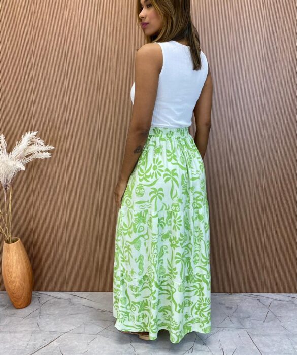 Saia Longa Heloisa Viscolinho Estampada Verde - Fernanda Ramos Store