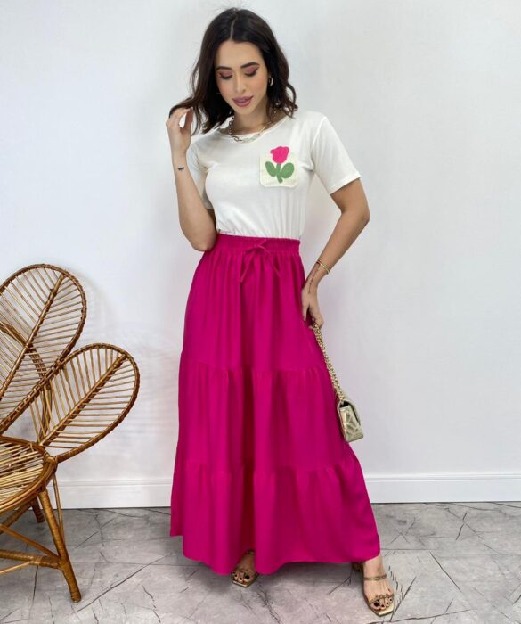 Saia Longa Heloisa Viscolinho Pink - Fernanda Ramos Store