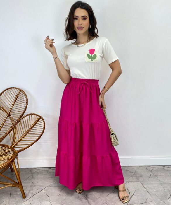 Saia Longa Heloisa Viscolinho Pink - Fernanda Ramos Store