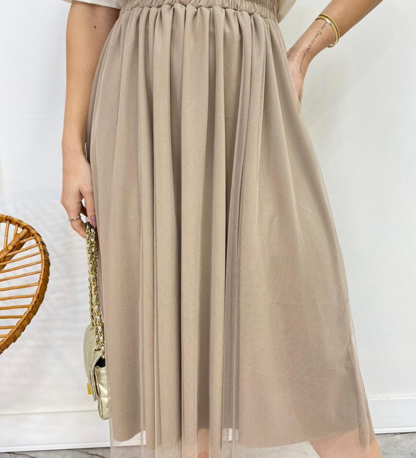 Saia Midi Feminina Eduarda de Tule Nude - Fernanda Ramos Store