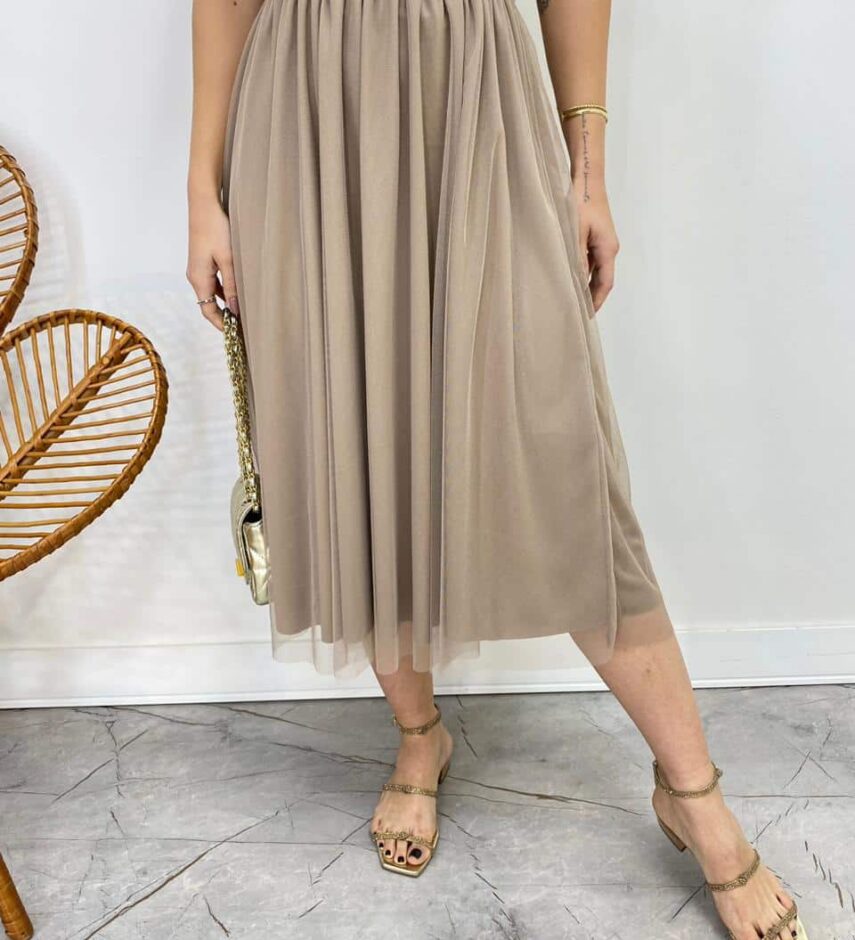 Saia Midi Feminina Eduarda de Tule Nude - Fernanda Ramos Store