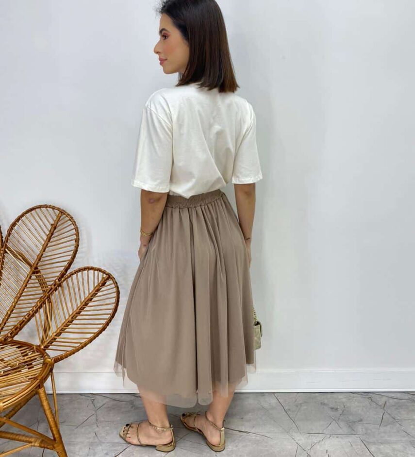 Saia Midi Feminina Eduarda de Tule Nude - Fernanda Ramos Store
