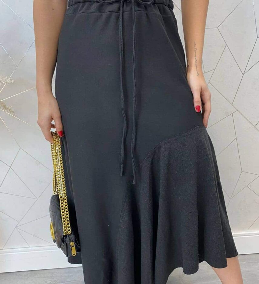 Saia Midi Feminina Moletom Stella Preta - Fernanda Ramos Store
