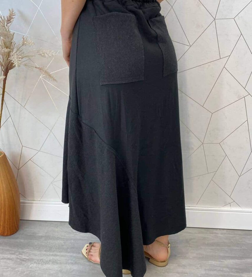 Saia Midi Feminina Moletom Stella Preta - Fernanda Ramos Store