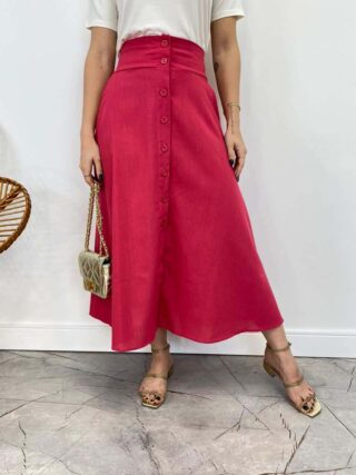 Saia Midi Feminina Viscolinho com Botões Pink - Fernanda Ramos Store