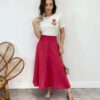 Saia Midi Feminina Viscolinho com Botões Pink - Fernanda Ramos Store