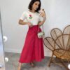 Saia Midi Feminina Viscolinho com Botões Pink - Fernanda Ramos Store