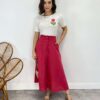 Saia Midi Feminina Viscolinho com Botões Pink - Fernanda Ramos Store