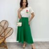 Saia Midi Feminina Viscolinho com Botões Verde - Fernanda Ramos Store