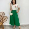 Saia Midi Feminina Viscolinho com Botões Verde - Fernanda Ramos Store