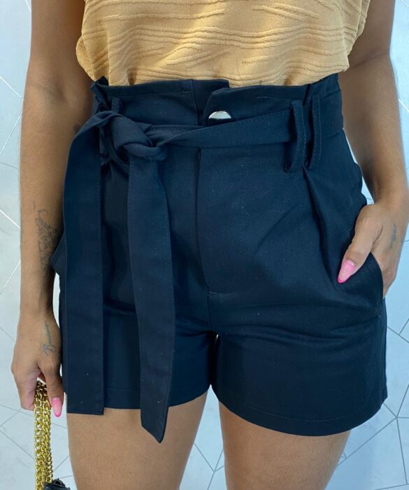 Short Feminino Jéssica com Amarração Preto - Fernanda Ramos Store