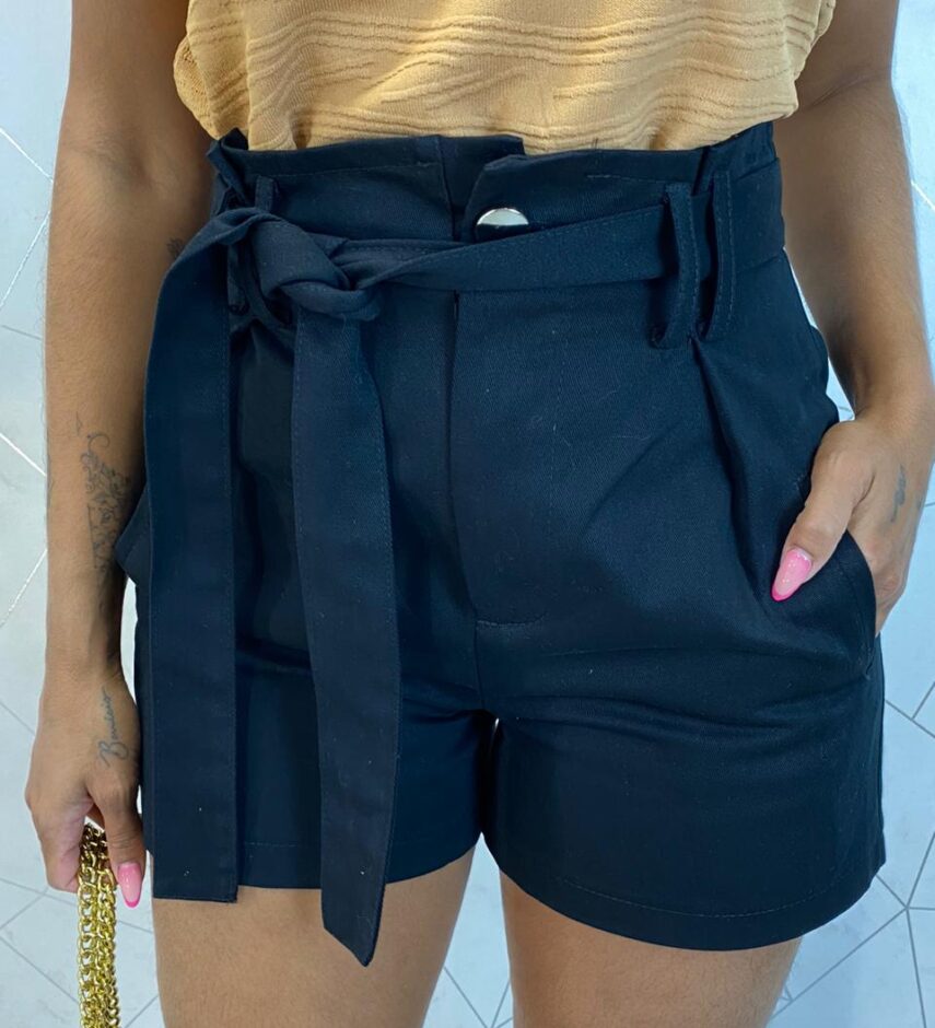 Short Feminino Jéssica com Amarração Preto - Fernanda Ramos Store