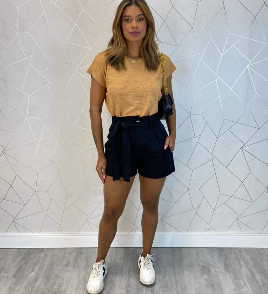 Short Feminino Jéssica com Amarração Preto - Fernanda Ramos Store