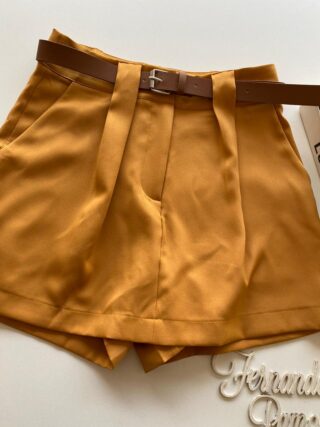 Short Saia Feminino Alfaiataria Luna com Cinto Caramelo - Fernanda Ramos Store