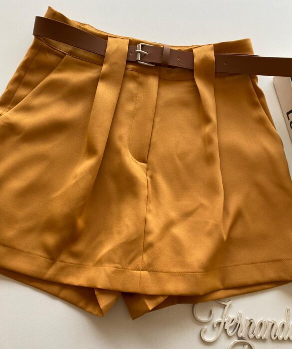 Short Saia Feminino Alfaiataria Luna com Cinto Caramelo - Fernanda Ramos Store