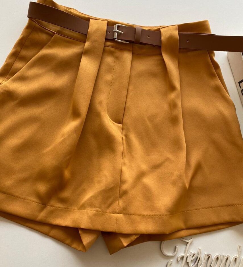 Short Saia Feminino Alfaiataria Luna com Cinto Caramelo - Fernanda Ramos Store