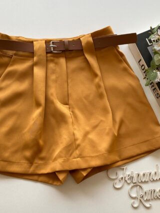 Short Saia Feminino Alfaiataria Luna com Cinto Caramelo - Fernanda Ramos Store