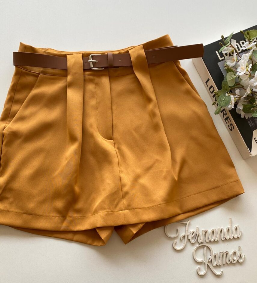 Short Saia Feminino Alfaiataria Luna com Cinto Caramelo - Fernanda Ramos Store
