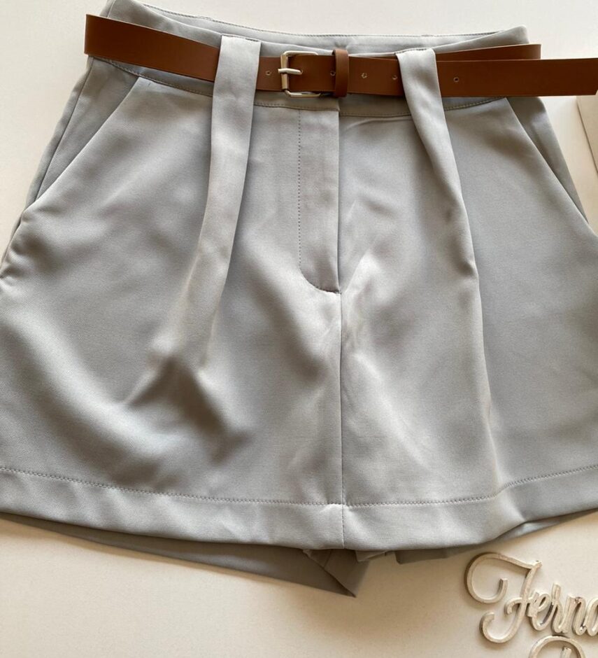 Short Saia Feminino Alfaiataria Luna com Cinto Cinza - Fernanda Ramos Store