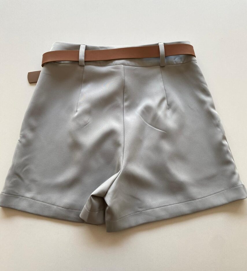 Short Saia Feminino Alfaiataria Luna com Cinto Cinza - Fernanda Ramos Store