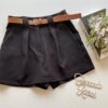 Short Saia Feminino Alfaiataria Luna com Cinto Preto - Fernanda Ramos Store