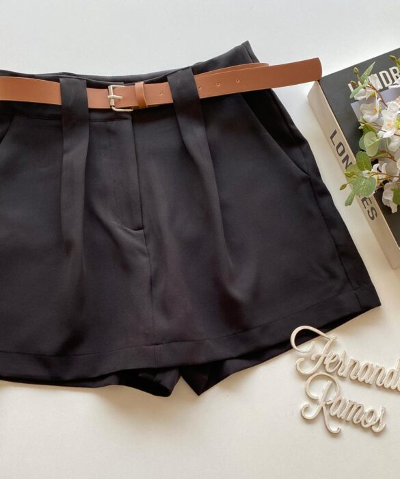 Short Saia Feminino Alfaiataria Luna com Cinto Preto - Fernanda Ramos Store