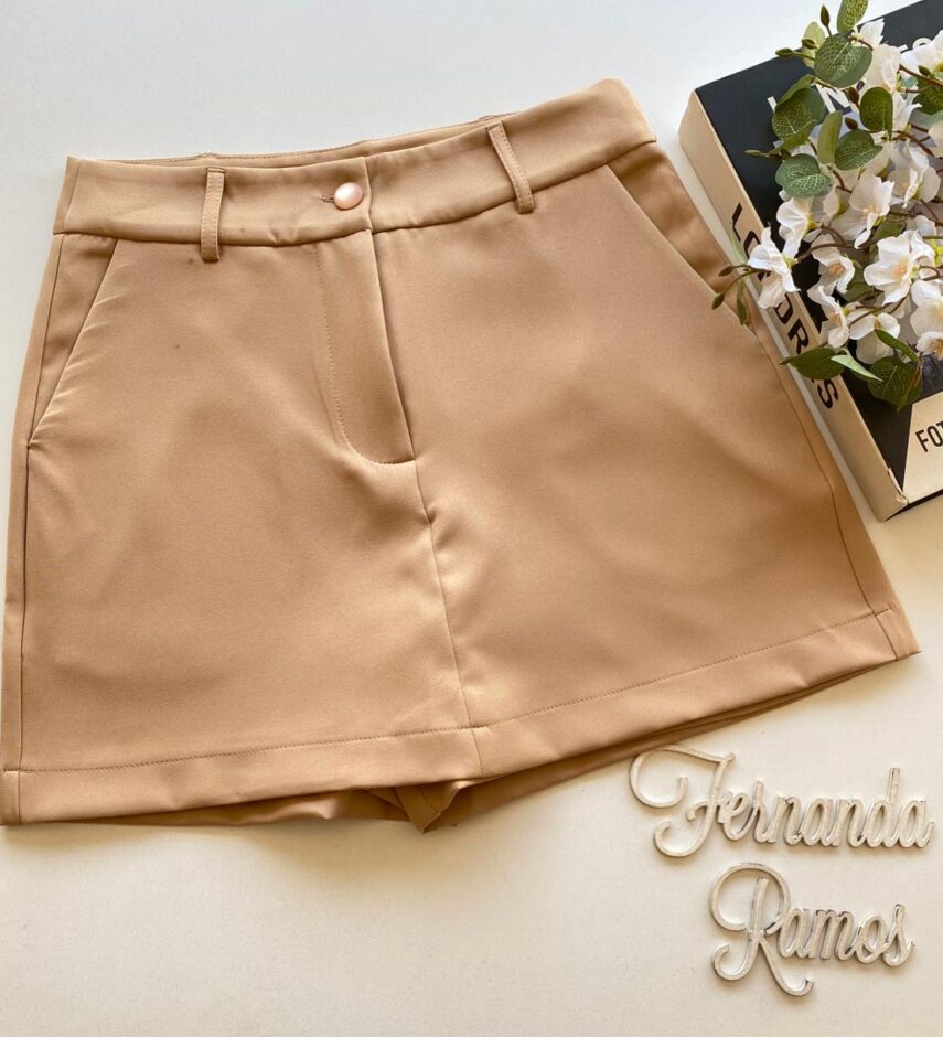 Short Saia Feminino Alfaiataria Sarah Bege - Fernanda Ramos Store