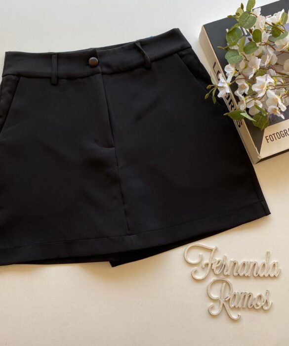 Short Saia Feminino Alfaiataria Sarah Preto - Fernanda Ramos Store