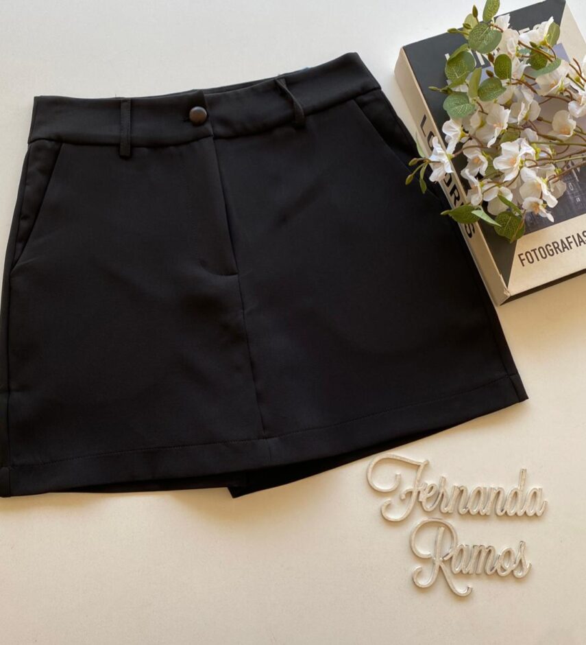 Short Saia Feminino Alfaiataria Sarah Preto - Fernanda Ramos Store