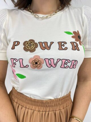 T-shirt Manga Curta Power Flower Branca - Fernanda Ramos Store