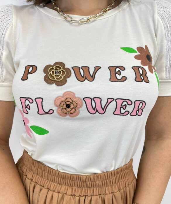 T-shirt Manga Curta Power Flower Branca - Fernanda Ramos Store