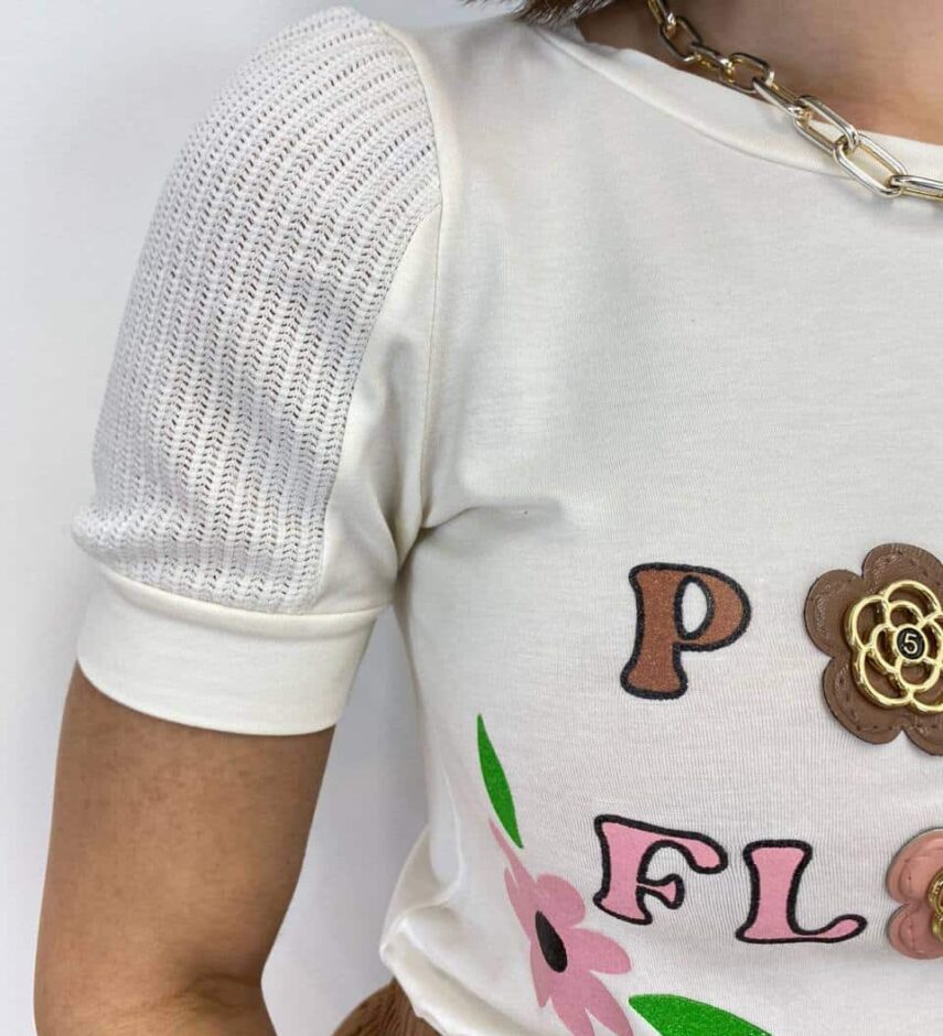 T-shirt Manga Curta Power Flower Branca - Fernanda Ramos Store