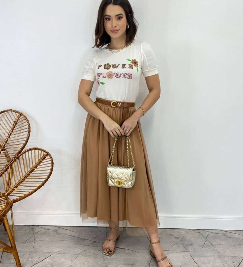 T-shirt Manga Curta Power Flower Branca - Fernanda Ramos Store