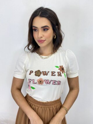 T-shirt Manga Curta Power Flower Branca - Fernanda Ramos Store