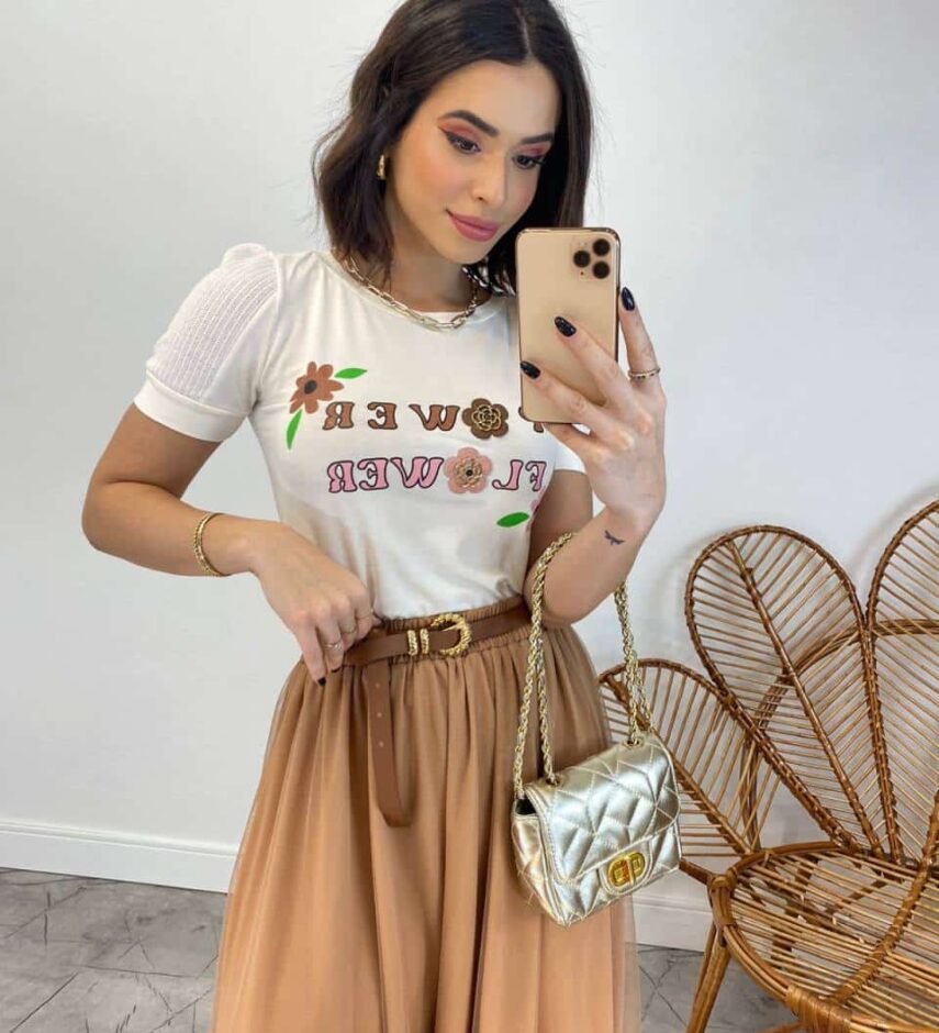 T-shirt Manga Curta Power Flower Branca - Fernanda Ramos Store