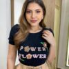 T-shirt Manga Curta Power Flower Preta - Fernanda Ramos Store