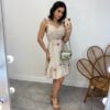 Vestido Curto com Bojo Cru Alças com Babado Bordado Pink - Fernanda Ramos Store