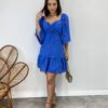 Vestido Curto sem Bojo com Amarração Bordado Floral Azul - Fernanda Ramos Store