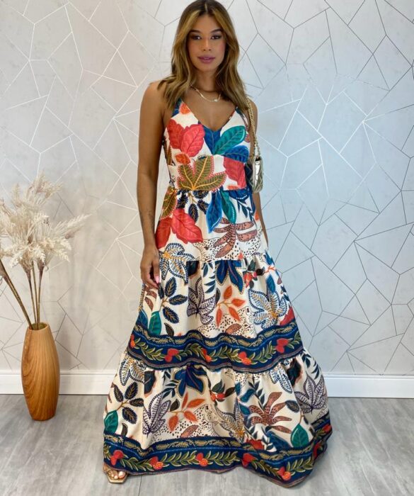 Vestido Longo com Bojo Ana Alça Regulável Estampado - Fernanda Ramos Store