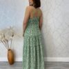 Vestido Longo com Bojo Bella Alça Regulável Floral Verde - Fernanda Ramos Store