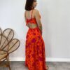 Vestido Longo com Bojo Estampado Laranja com Abertura e Fenda - Fernanda Ramos Store