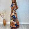 Vestido Longo com Bojo Manga Curta Bianca Estampado - Fernanda Ramos Store