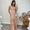 Vestido Longo com Bojo Pietra Alça Regulável Estampado Laranja - Fernanda Ramos Store